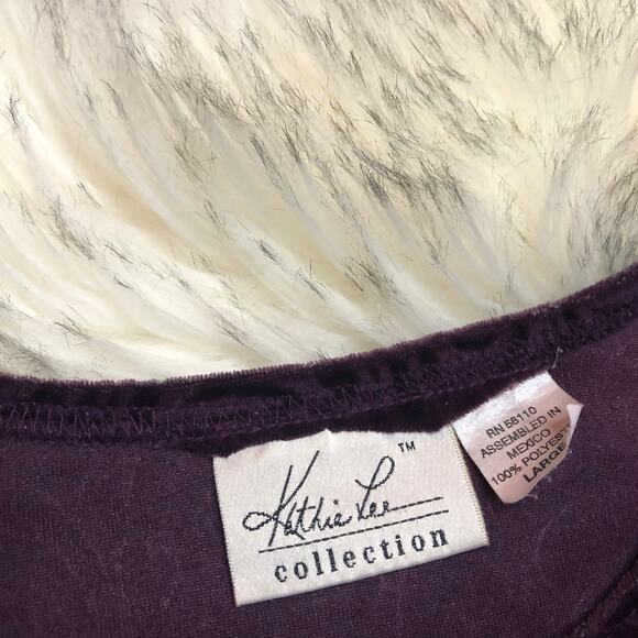 Vintage 90s Kathie Lee Dark Purple Velour Long Sleeve Shirt Top - Picture 5 of 12